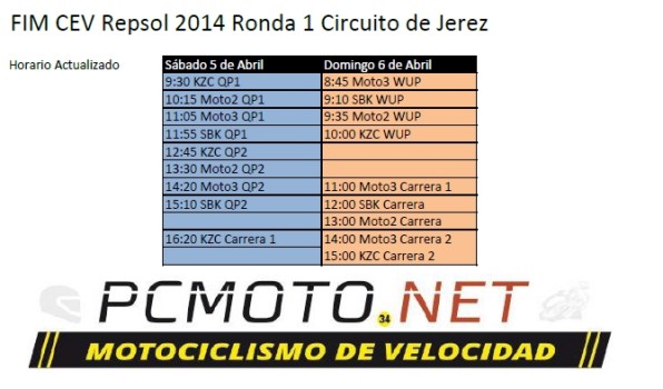 FIM CEV Repsol 2014 Jerez: Horarios del fin de semana