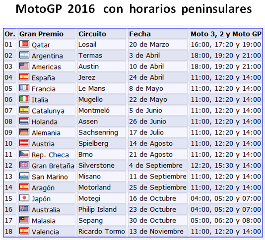 Calendarios Competición 2016