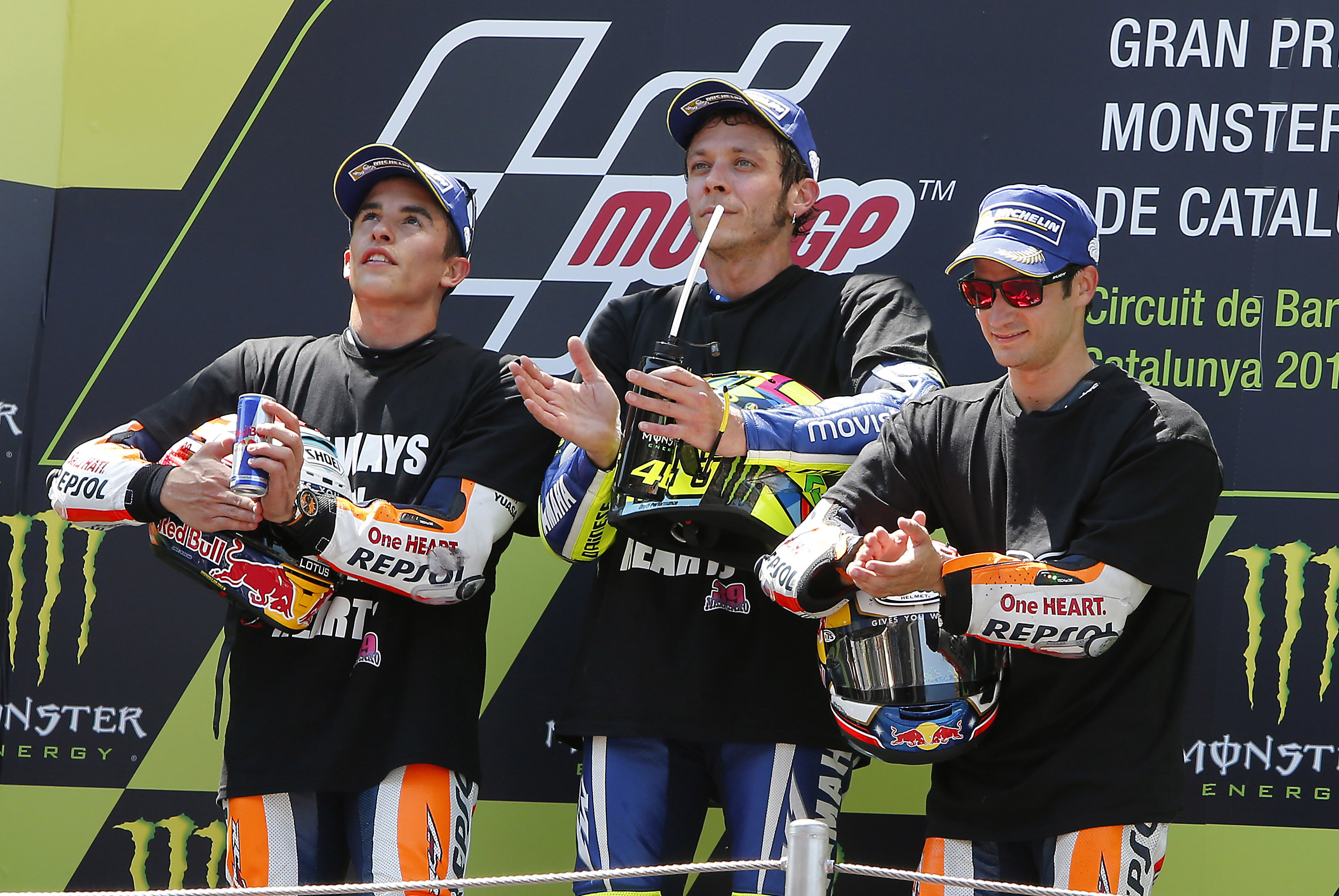 Rossi, Márquez y Pedrosa en el pódium del Gran Premio de Catalunya de MotoGp