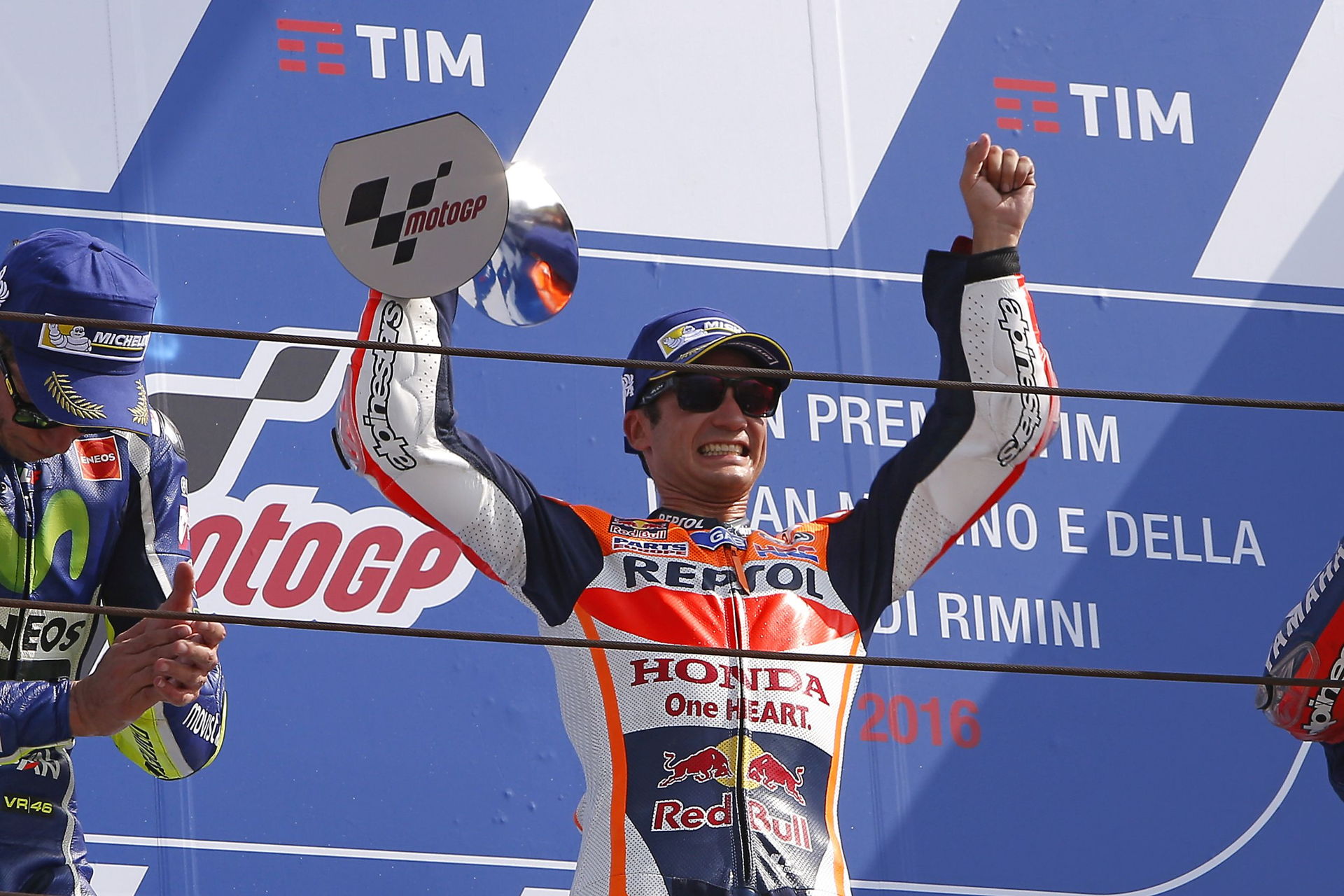 Dani Pedrosa en el pódium de Misano