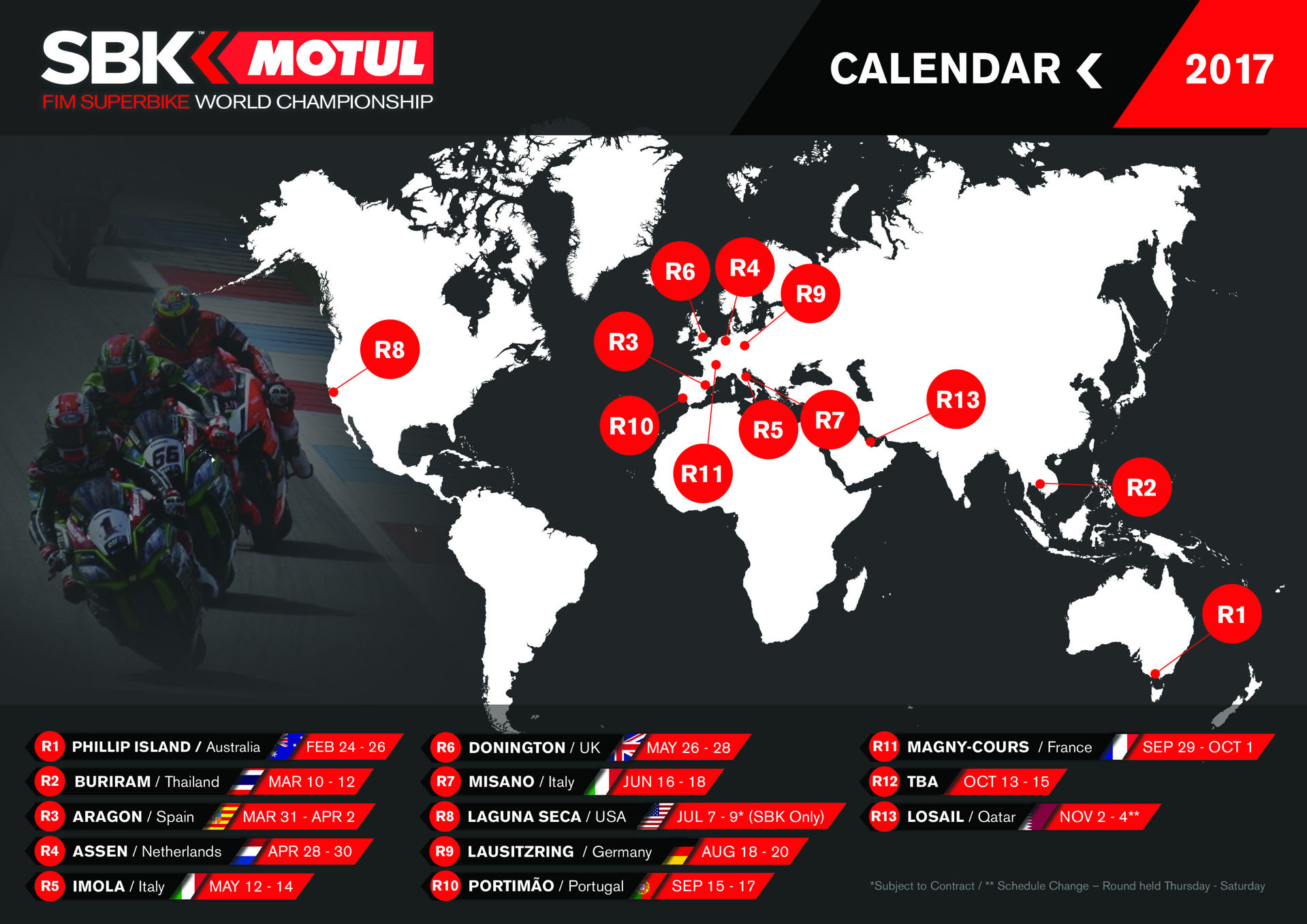 Publicado el calendario provisional del Campeonato del Mundo de Superbike 2017