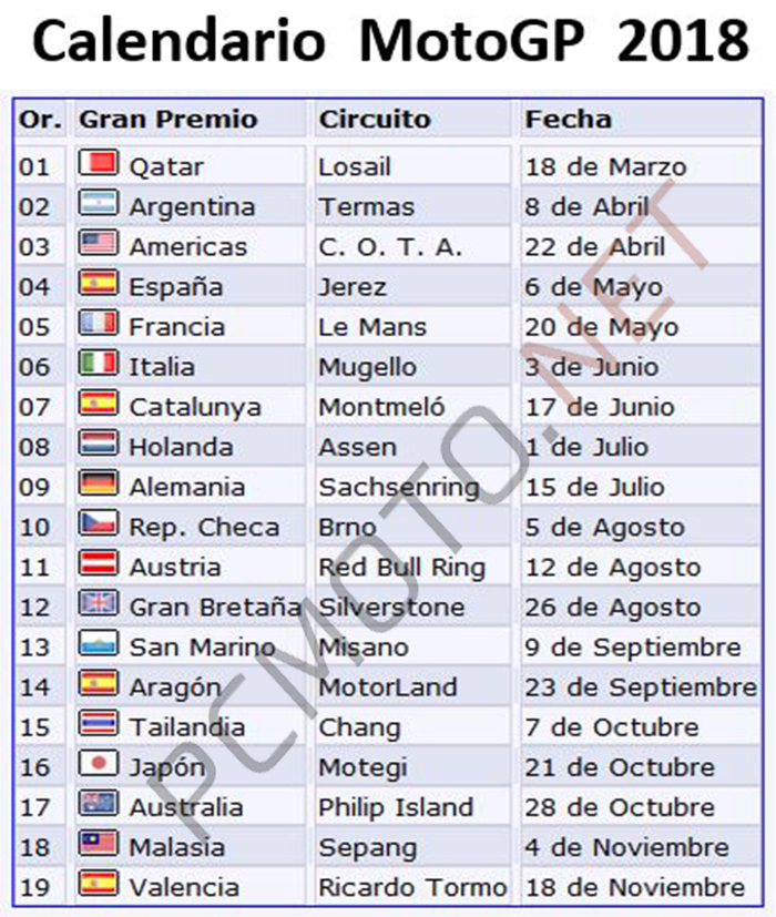 Calendarios competición 2018