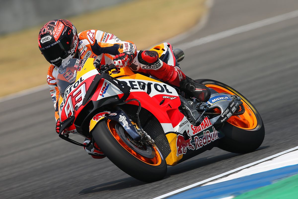 Marc Márquez durante los test de MotoGp en Buriram