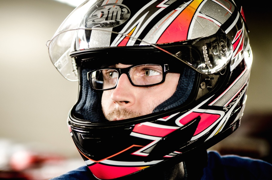 Casco, hombre, lentes, protección, deporte